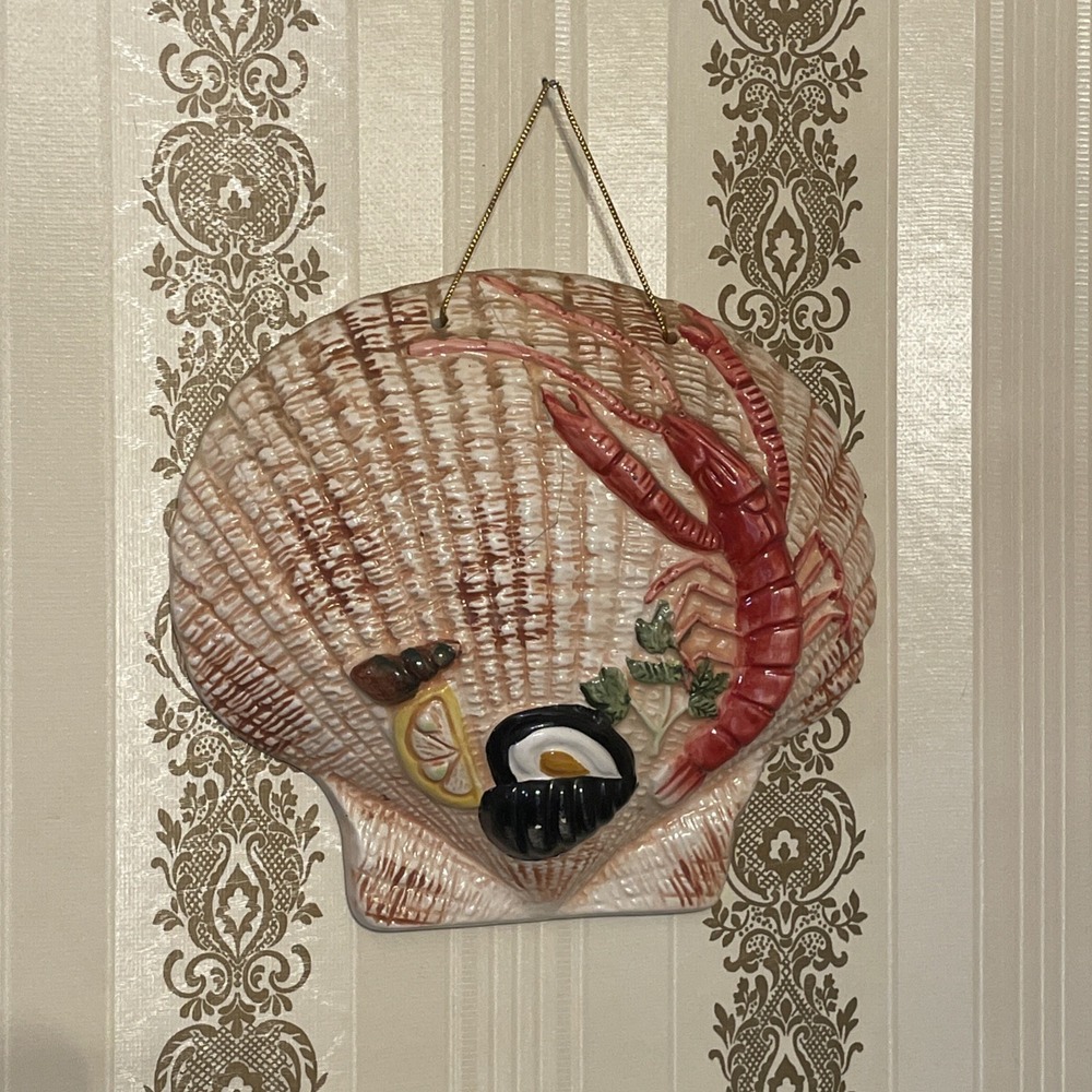 Vintage‎ Seashell Porcelain Scallop Shrimp Oyster Lemon Nautical Coastal Life